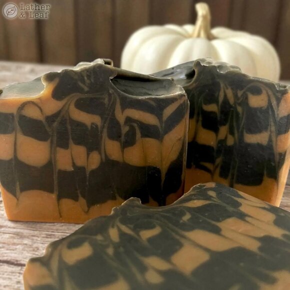 Pumpkin + Charcoal Cold Process Soap Natural Handcrafted Artisan Soap Bar - Picture 1 of 4